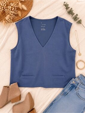 A New Day Blue Structured V-Neck Sleeveless Top XXL Career Chic